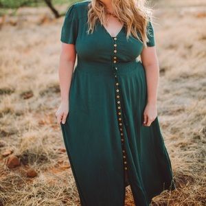Forest Green maxi dress with buttons, size XL